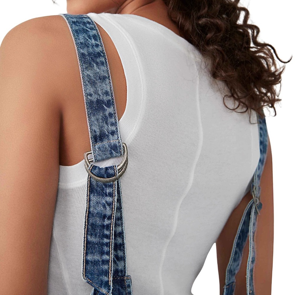 Free People We The Free High Roller Cotton Denim Jumpsuit in Sapphire Blue - Picture 4 of 6